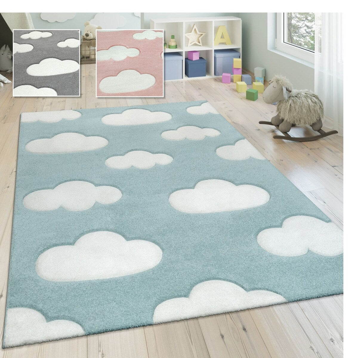 Tapis pour chambre d'enfant ou crèche aux couleurs pastel avec nuages