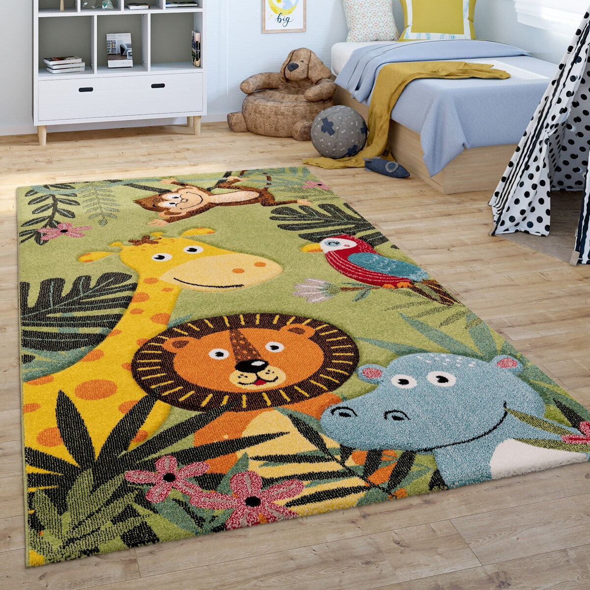 Tapis pour enfant avec motif animal de la jungle en vert