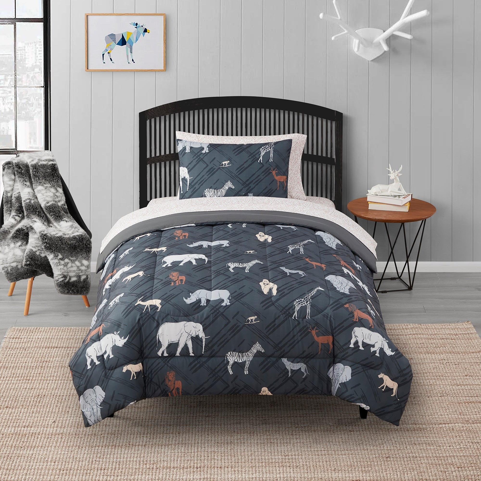 Parure de lit Safari pour enfants avec couette, taie d'oreiller et drap