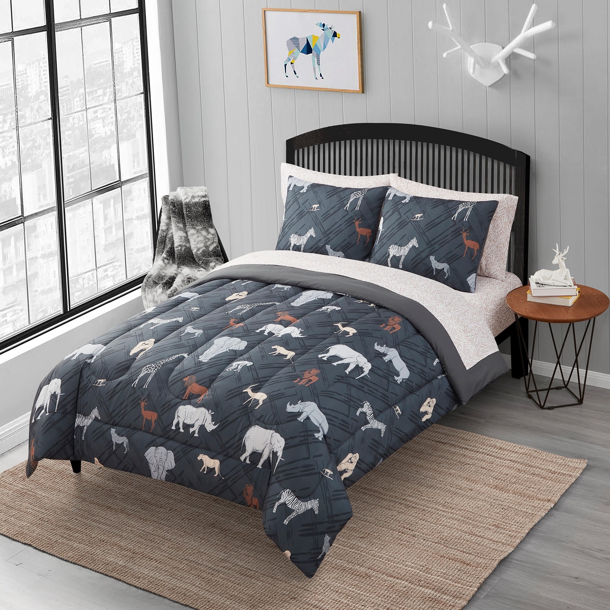 Parure de lit Safari pour enfants avec couette, taie d'oreiller et drap