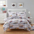 Ensemble de literie 5 pièces pour enfants avec couette, taie d'oreiller et draps Motif camions