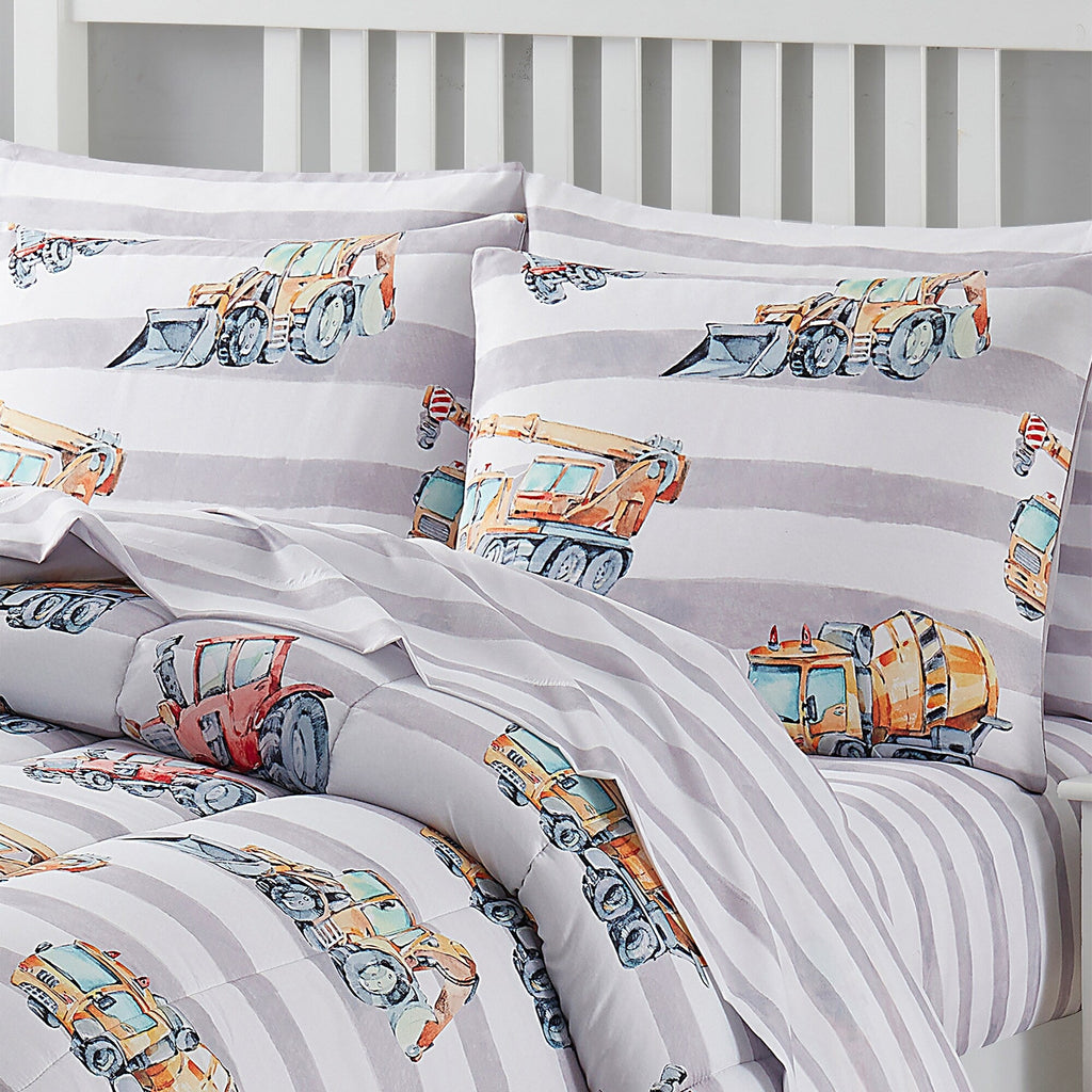 Ensemble de literie 5 pièces pour enfants avec couette, taie d'oreiller et draps Motif camions