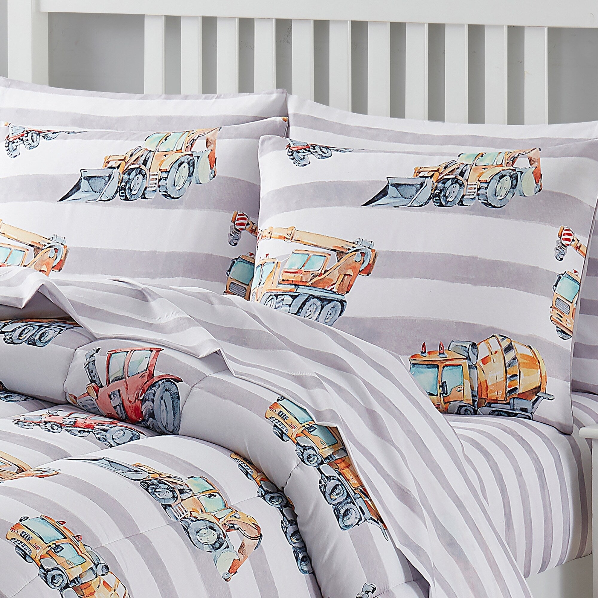 Ensemble de literie 5 pièces pour enfants avec couette, taie d'oreiller et draps Motif camions