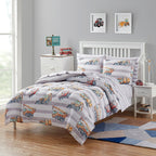 Ensemble de literie 5 pièces pour enfants avec couette, taie d'oreiller et draps Motif camions