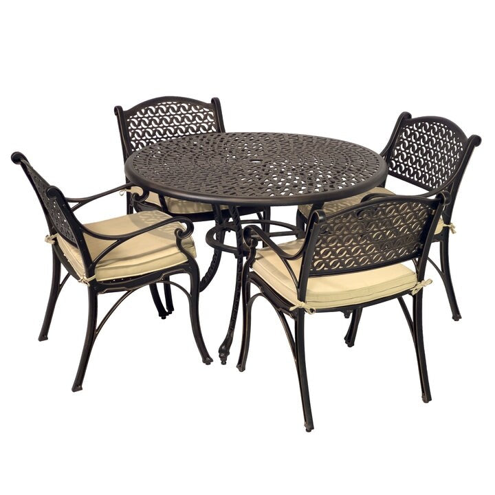 Ensemble de salle à manger d'extérieur Kinger Home Harmon 5 pièces en aluminium moulé avec coussins - 41 pouces