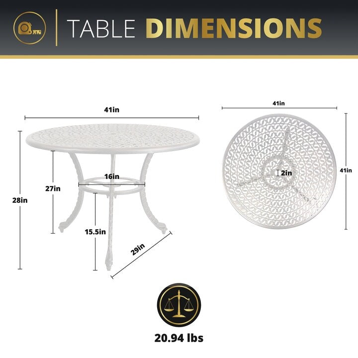 Ensemble de salle à manger d'extérieur Kinger Home Harmon 5 pièces en aluminium moulé avec coussins - 41 pouces