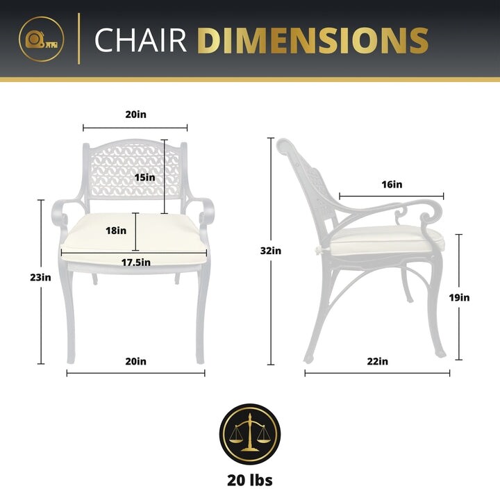 Ensemble de salle à manger d'extérieur Kinger Home Harmon 5 pièces en aluminium moulé avec coussins - 41 pouces