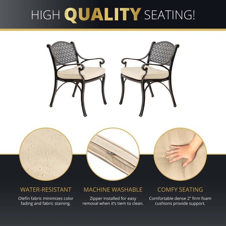 Ensemble de salle à manger d'extérieur Kinger Home Harmon 5 pièces en aluminium moulé avec coussins - 41 pouces