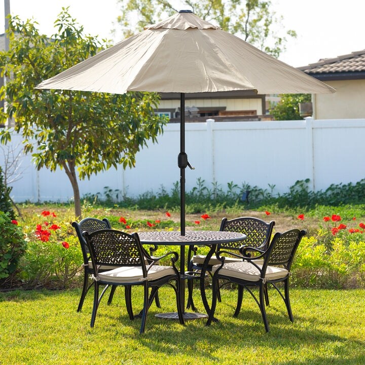 Ensemble de salle à manger d'extérieur Kinger Home Harmon 5 pièces en aluminium moulé avec coussins - 41 pouces