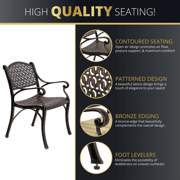 Ensemble de salle à manger d'extérieur Kinger Home Harmon 5 pièces en aluminium moulé avec coussins - 41 pouces