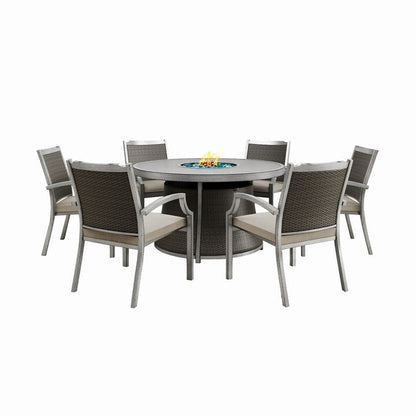 Ensemble de patio Kinger Home Isla en rotin 7 pièces avec table et foyer au propane - 76 pouces