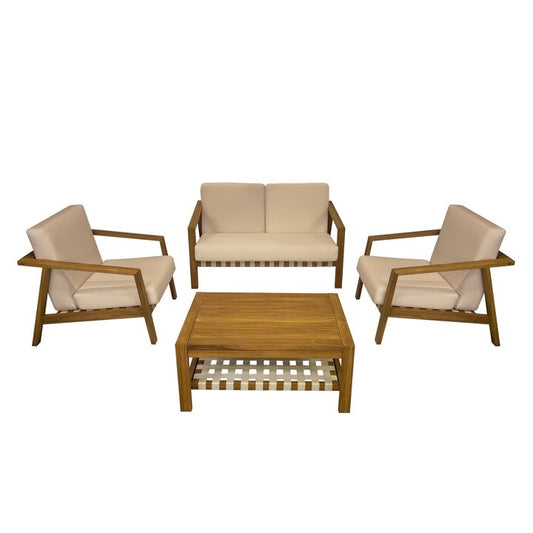 Ensemble de meubles de jardin Kinger Home Luna 4 pièces en teck à assise profonde - Dimensions de la table : 26 L x 35,5 l x 16 H