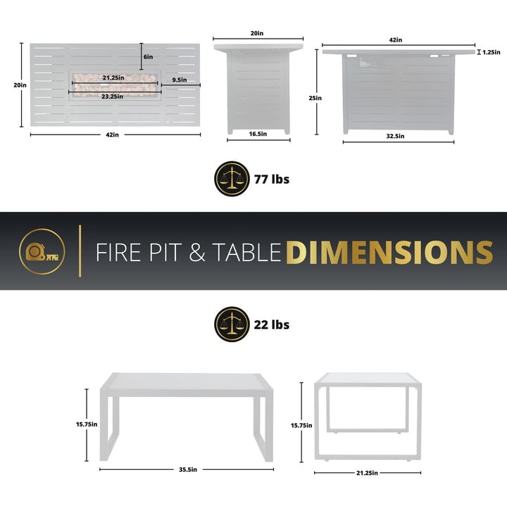 Ensemble de foyer extérieur Kinger Home Ore 5 pièces pour patio