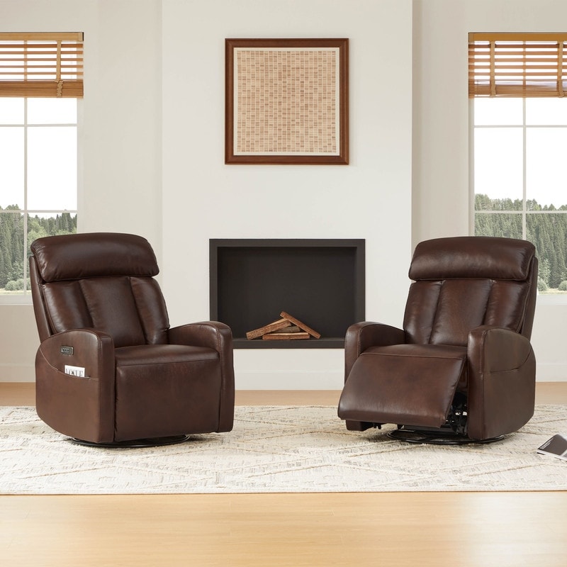 Fauteuil inclinable pivotant électrique en cuir à trois moteurs Kinsley avec support lombaire réglable