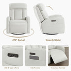 Fauteuil inclinable pivotant électrique en cuir à trois moteurs Kinsley avec support lombaire réglable