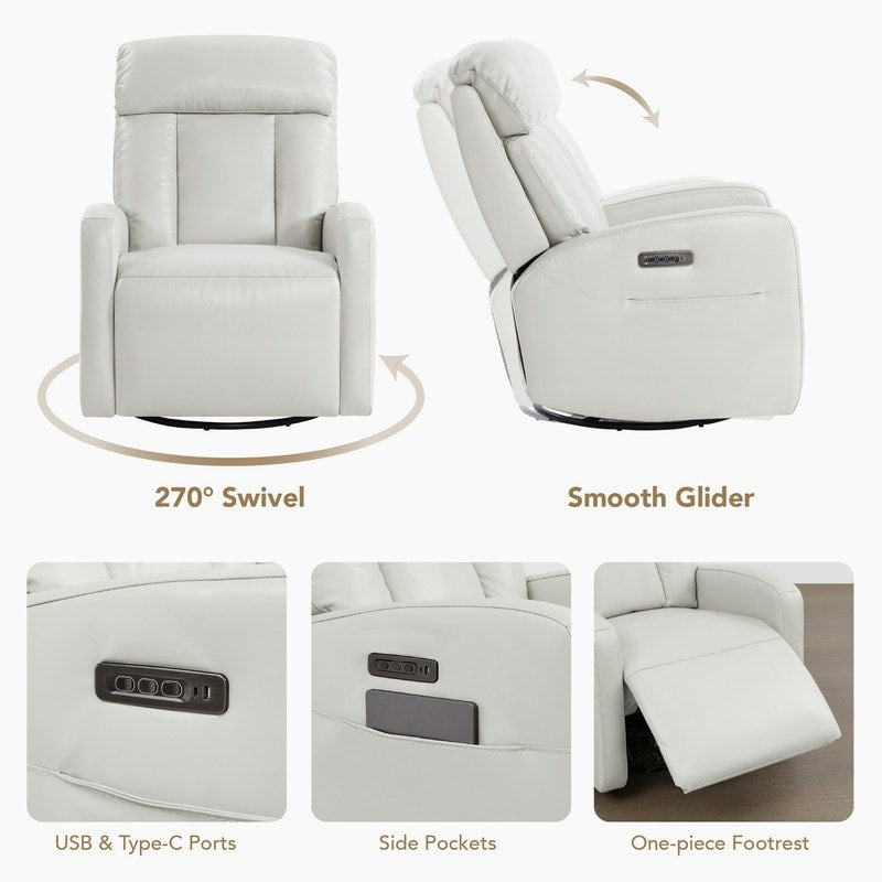 Fauteuil inclinable pivotant électrique en cuir à trois moteurs Kinsley avec support lombaire réglable