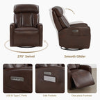 Fauteuil inclinable pivotant électrique en cuir à trois moteurs Kinsley avec support lombaire réglable
