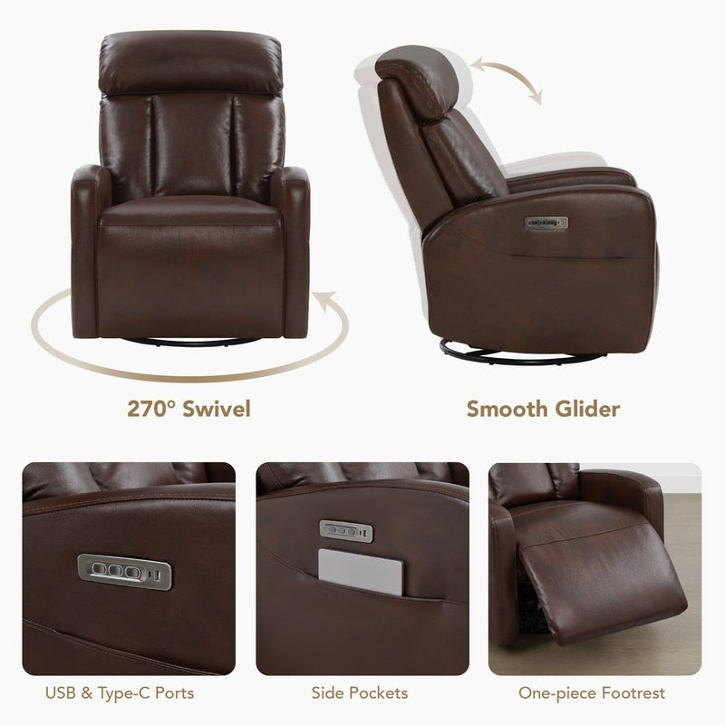 Fauteuil inclinable pivotant électrique en cuir à trois moteurs Kinsley avec support lombaire réglable