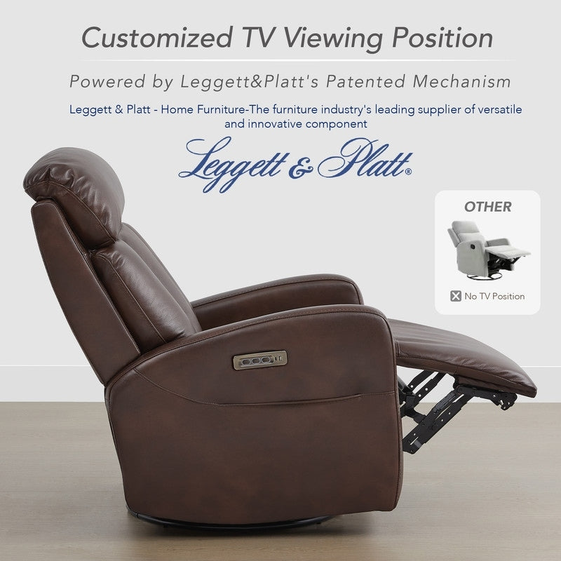Fauteuil inclinable pivotant électrique en cuir à trois moteurs Kinsley avec support lombaire réglable