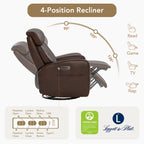 Fauteuil inclinable pivotant électrique en cuir à trois moteurs Kinsley avec support lombaire réglable