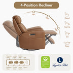 Fauteuil inclinable pivotant électrique en cuir à trois moteurs Kinsley avec support lombaire réglable