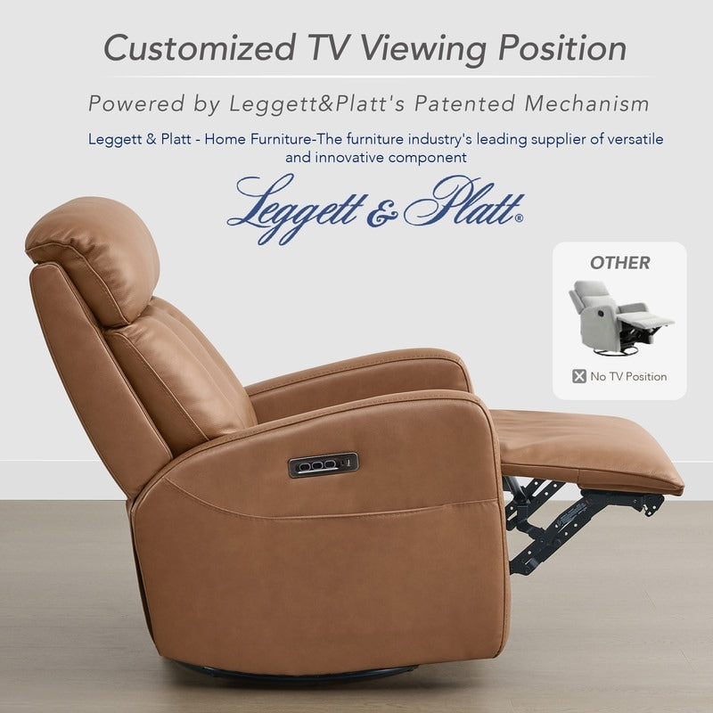 Fauteuil inclinable pivotant électrique en cuir à trois moteurs Kinsley avec support lombaire réglable