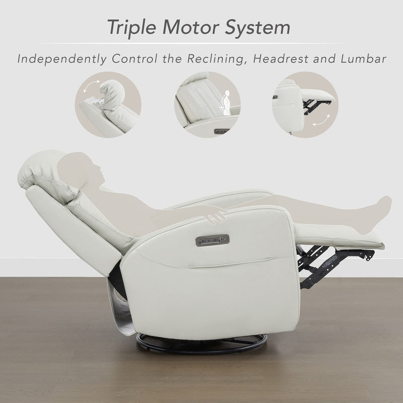 Fauteuil inclinable pivotant électrique en cuir à trois moteurs Kinsley avec support lombaire réglable
