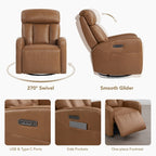 Fauteuil inclinable pivotant électrique en cuir à trois moteurs Kinsley avec support lombaire réglable