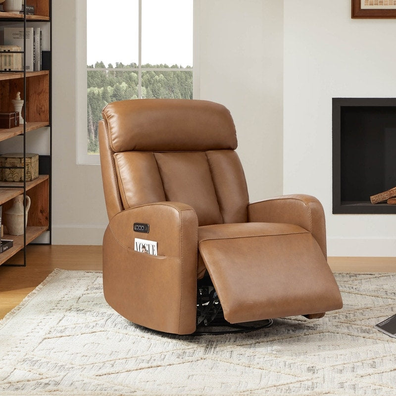 Fauteuil inclinable pivotant électrique en cuir à trois moteurs Kinsley avec support lombaire réglable