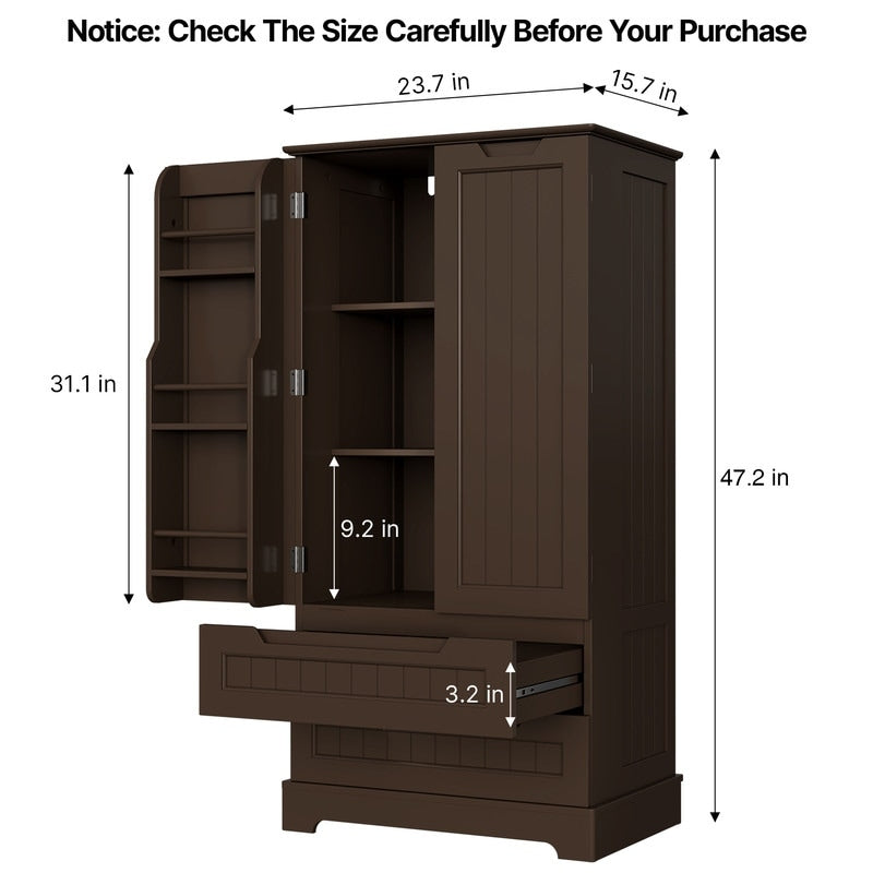 Armoire de rangement de cuisine, armoire de rangement de salle de bain indépendante avec 2 portes et tiroirs