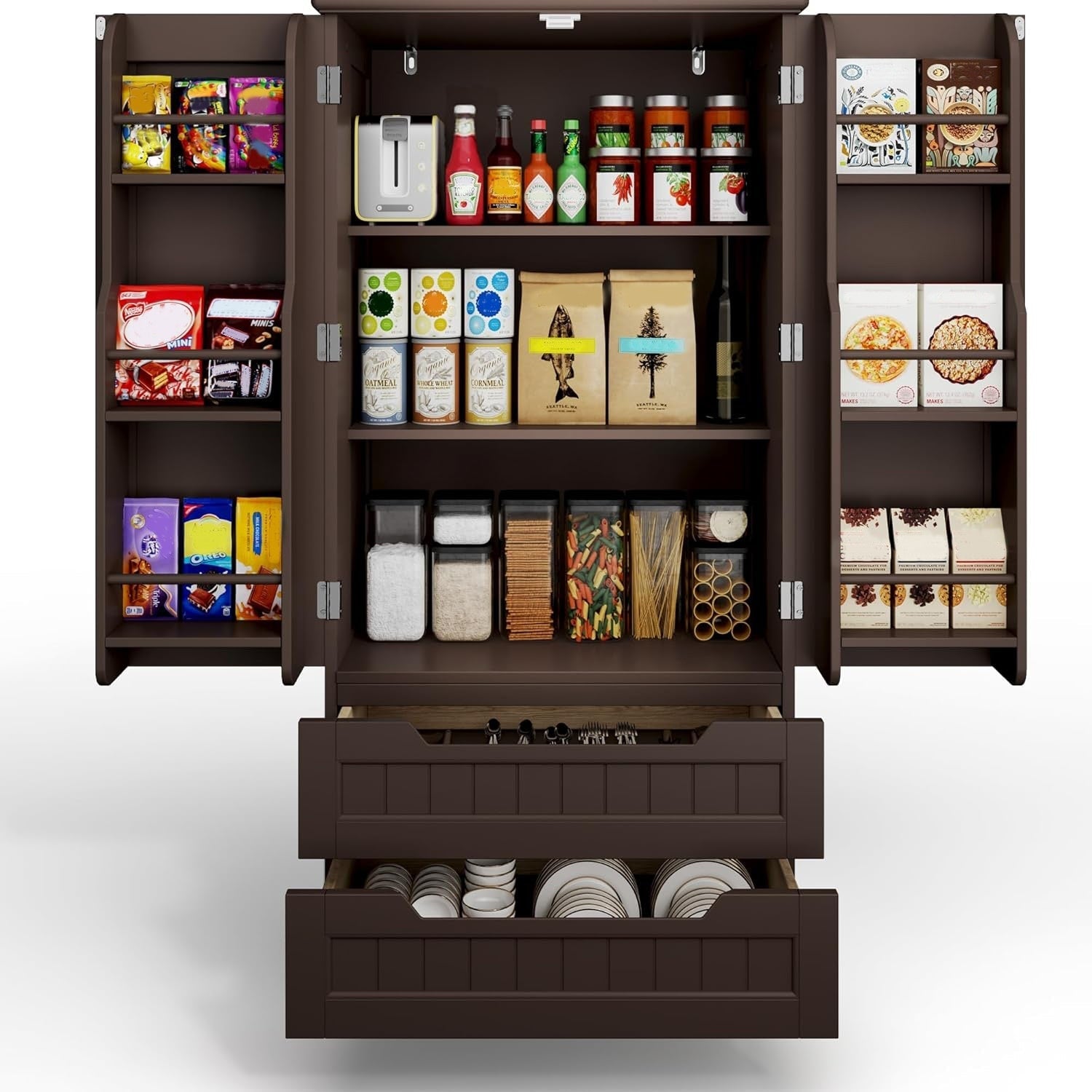 Armoire de rangement de cuisine, armoire de rangement de salle de bain indépendante avec 2 portes et tiroirs