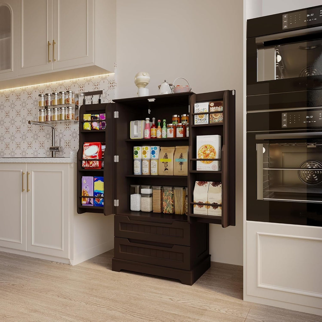 Armoire de rangement de cuisine, armoire de rangement de salle de bain indépendante avec 2 portes et tiroirs