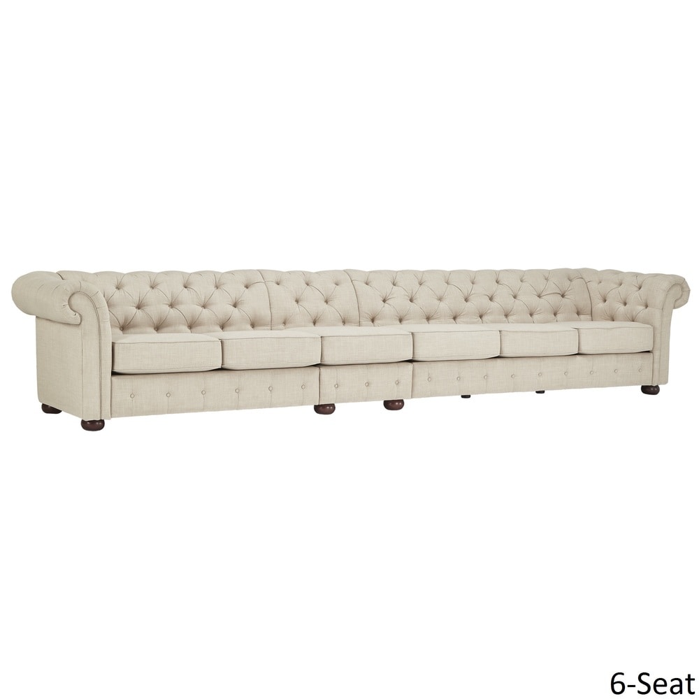 Canapé modulaire Chesterfield capitonné en lin beige Knightsbridge par iNSPIRE Q Artisan