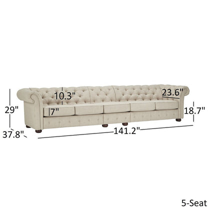 Canapé modulaire Chesterfield capitonné en lin beige Knightsbridge par iNSPIRE Q Artisan