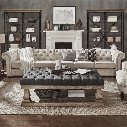Canapé modulaire Chesterfield capitonné en lin beige Knightsbridge par iNSPIRE Q Artisan