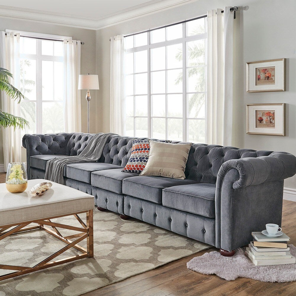Canapé Chesterfield extra long gris Knightsbridge par iNSPIRE Q Artisan