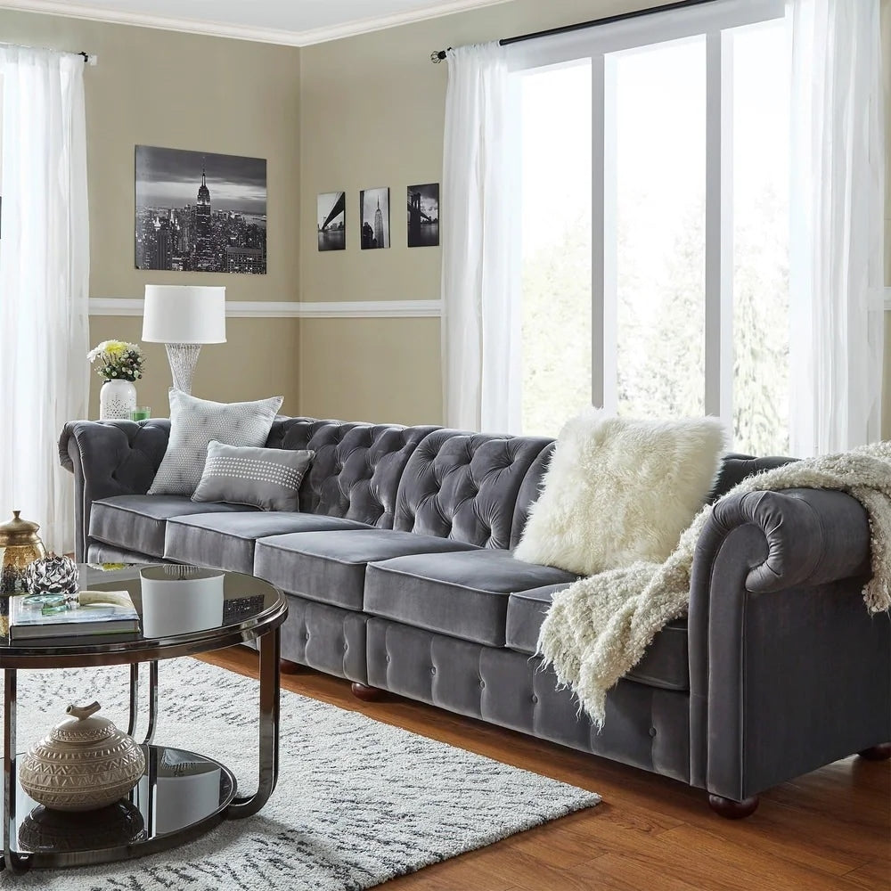 Canapé Chesterfield extra long gris Knightsbridge par iNSPIRE Q Artisan