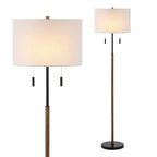 Lampadaire LED Koda 61 rustique en fer avec chandelier et chaînes de traction, finition bois marron/noir par JONATHAN Y
