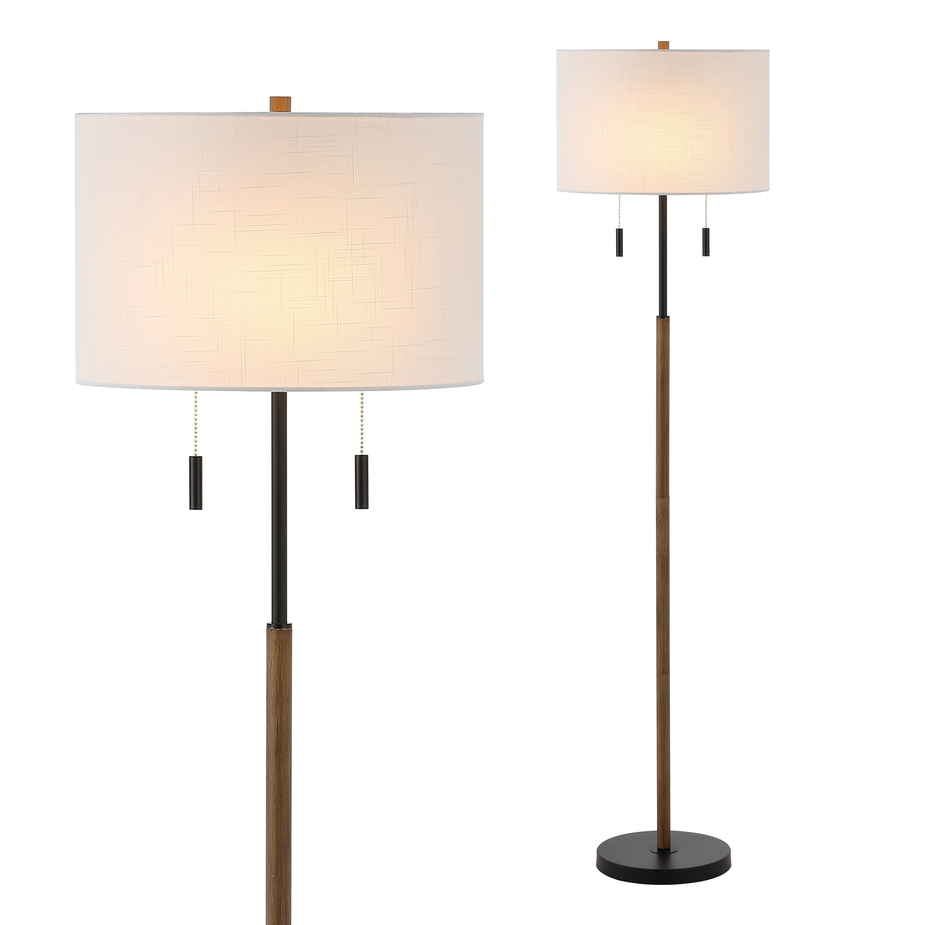 Lampadaire LED Koda 61 rustique en fer avec chandelier et chaînes de traction, finition bois marron/noir par JONATHAN Y