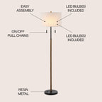Lampadaire LED Koda 61 rustique en fer avec chandelier et chaînes de traction, finition bois marron/noir par JONATHAN Y