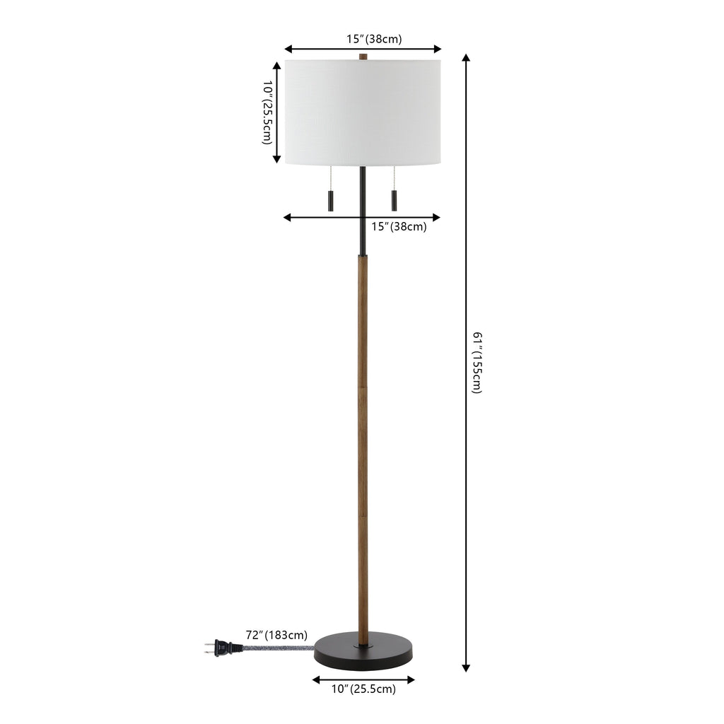 Lampadaire LED Koda 61 rustique en fer avec chandelier et chaînes de traction, finition bois marron/noir par JONATHAN Y