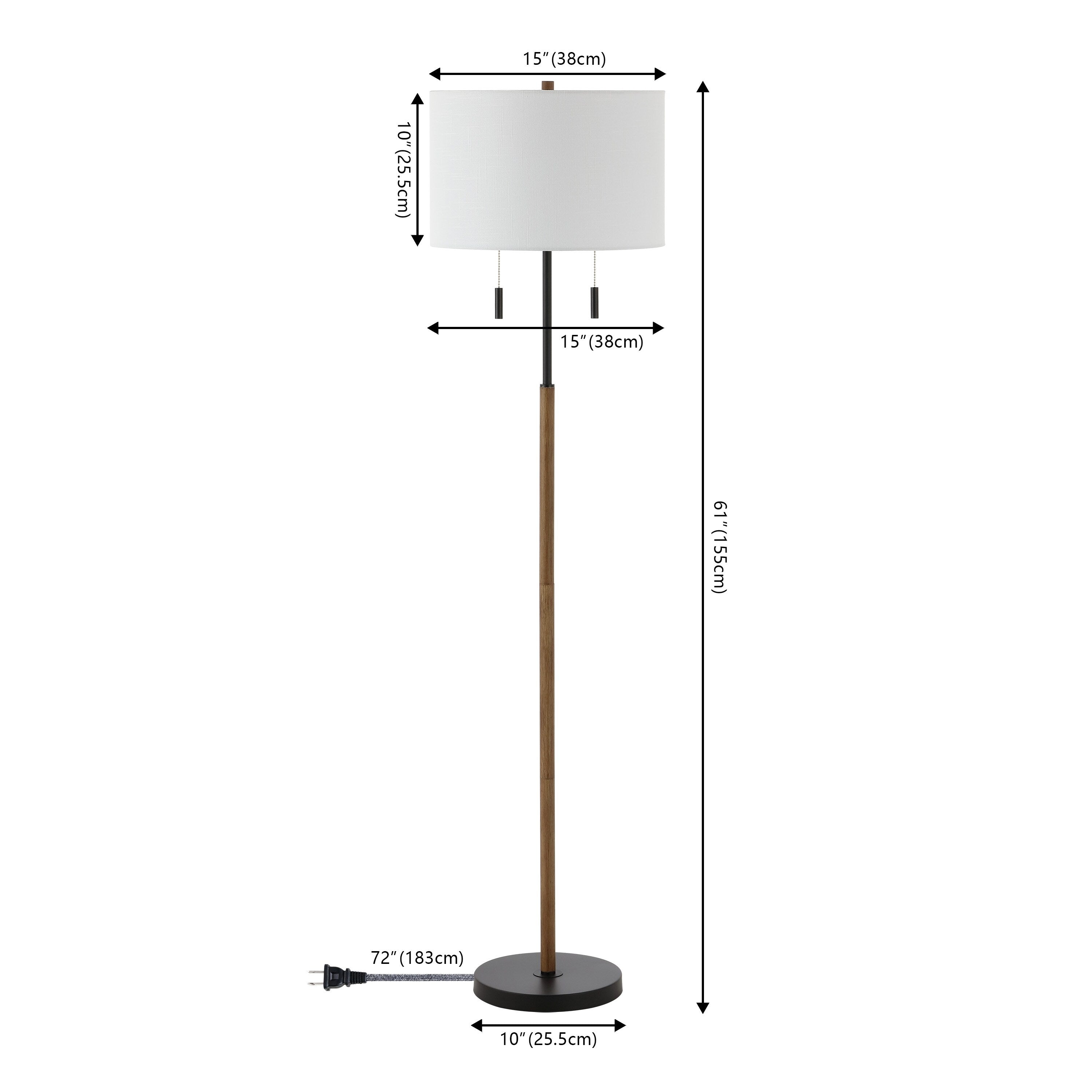 Lampadaire LED Koda 61 rustique en fer avec chandelier et chaînes de traction, finition bois marron/noir par JONATHAN Y