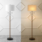 Lampadaire LED Koda 61 rustique en fer avec chandelier et chaînes de traction, finition bois marron/noir par JONATHAN Y
