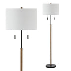 Lampadaire LED Koda 61 rustique en fer avec chandelier et chaînes de traction, finition bois marron/noir par JONATHAN Y