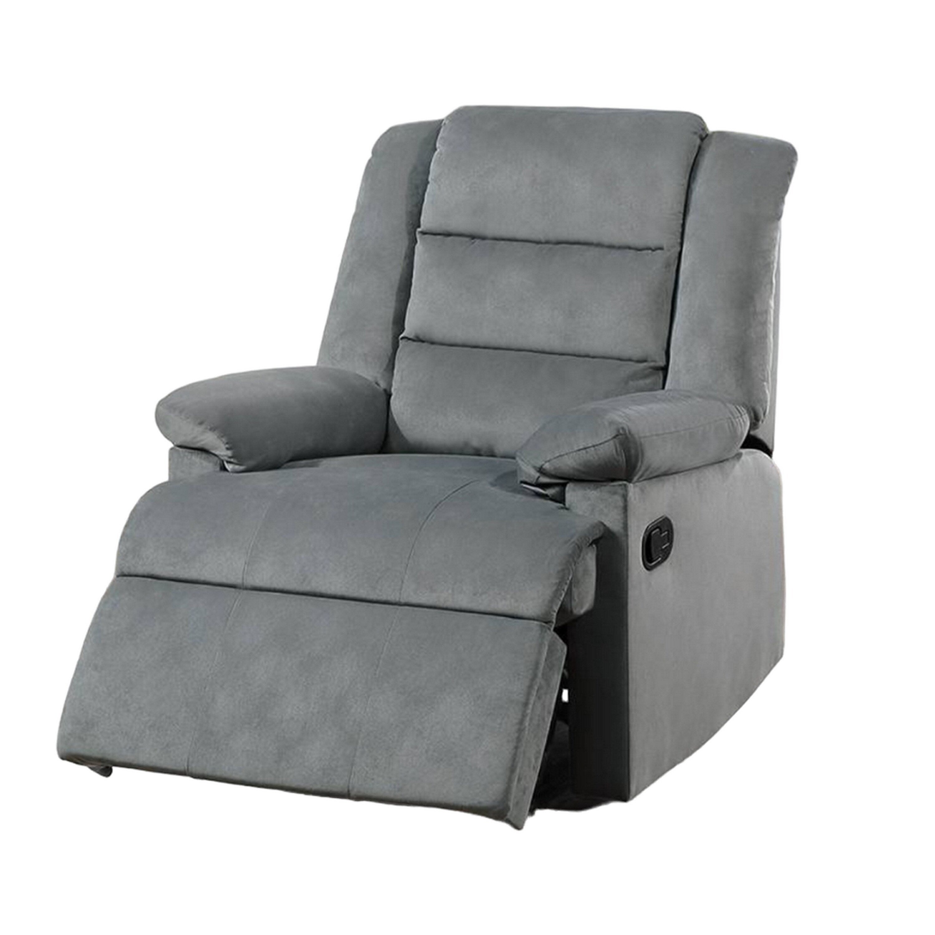 Fauteuil inclinable manuel Kori, velours gris foncé rembourré, bois massif