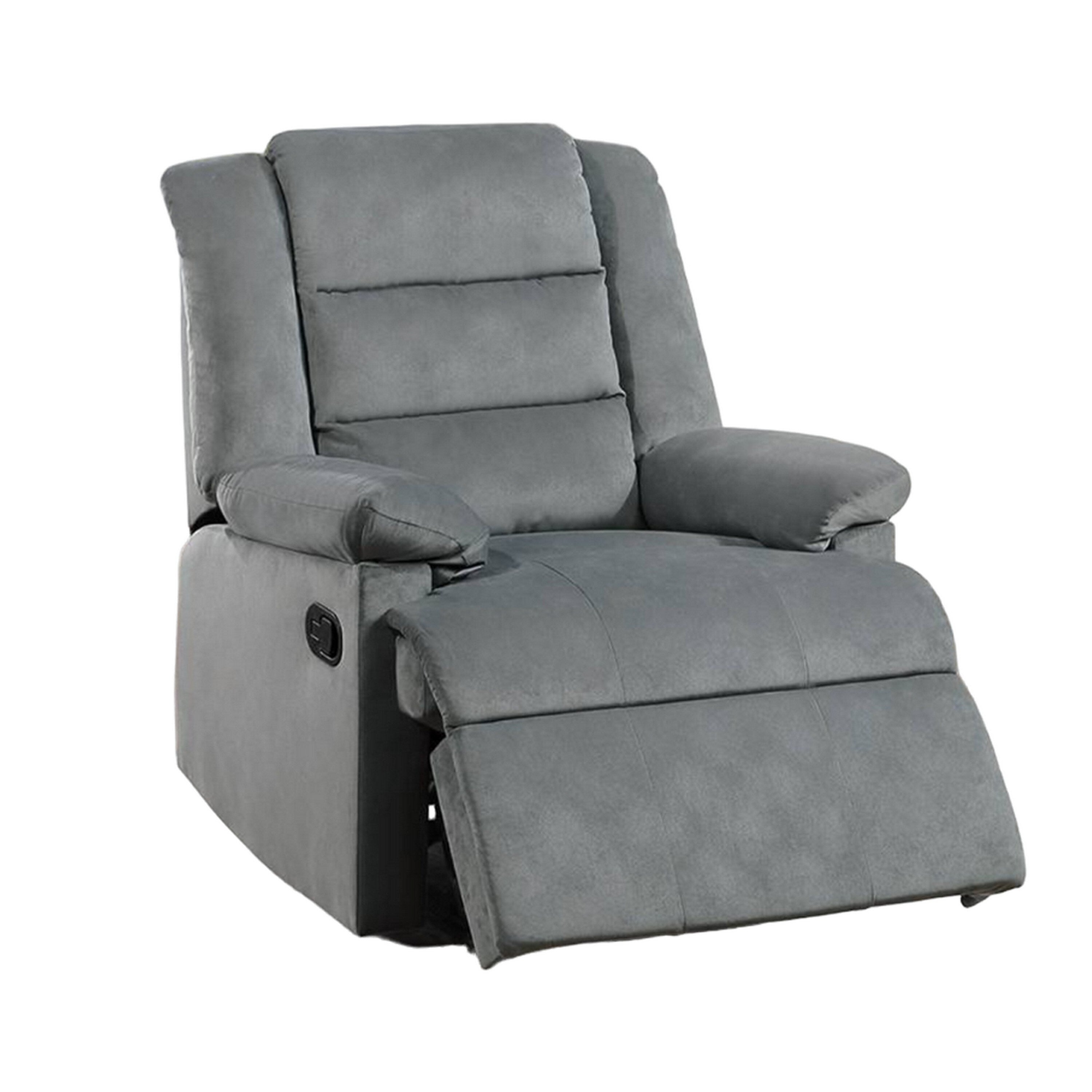 Fauteuil inclinable manuel Kori, velours gris foncé rembourré, bois massif