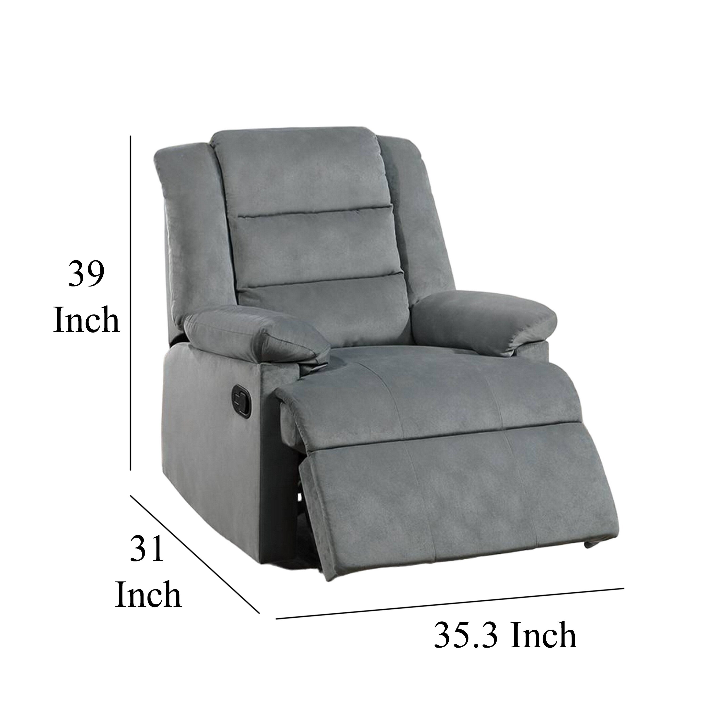 Fauteuil inclinable manuel Kori, velours gris foncé rembourré, bois massif
