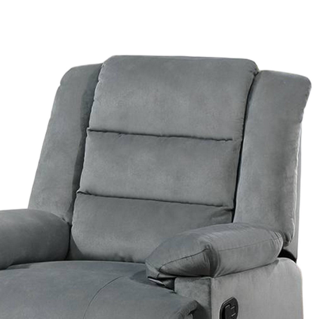 Fauteuil inclinable manuel Kori, velours gris foncé rembourré, bois massif