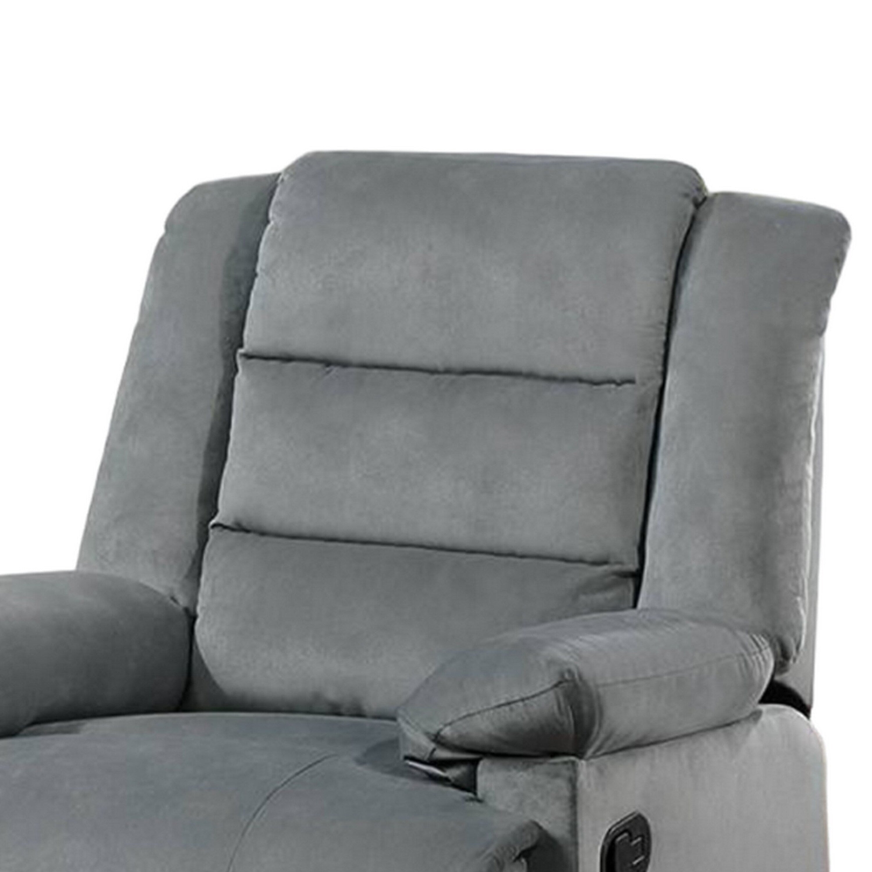 Fauteuil inclinable manuel Kori, velours gris foncé rembourré, bois massif