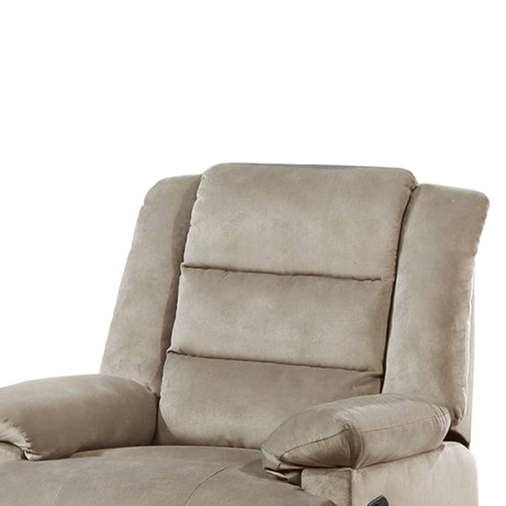 Fauteuil inclinable manuel Kori, velours beige doux et rembourré, bois massif